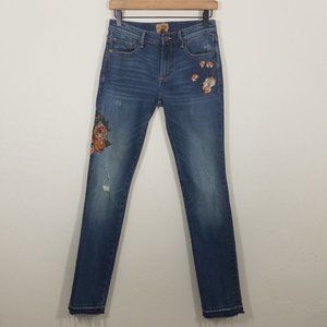DRIFTWOOD Audrey Embroidered Floral Stretch Raw Hem Jeans Size 26